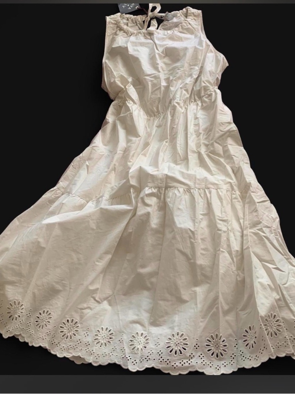 White Eyelet Hem Sleeveless Cotton Dress